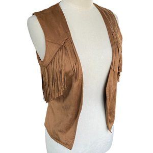 Me Jane Faux Suede Fringe Vest Camel Cowgirl Boho Festival Coachella Western-M